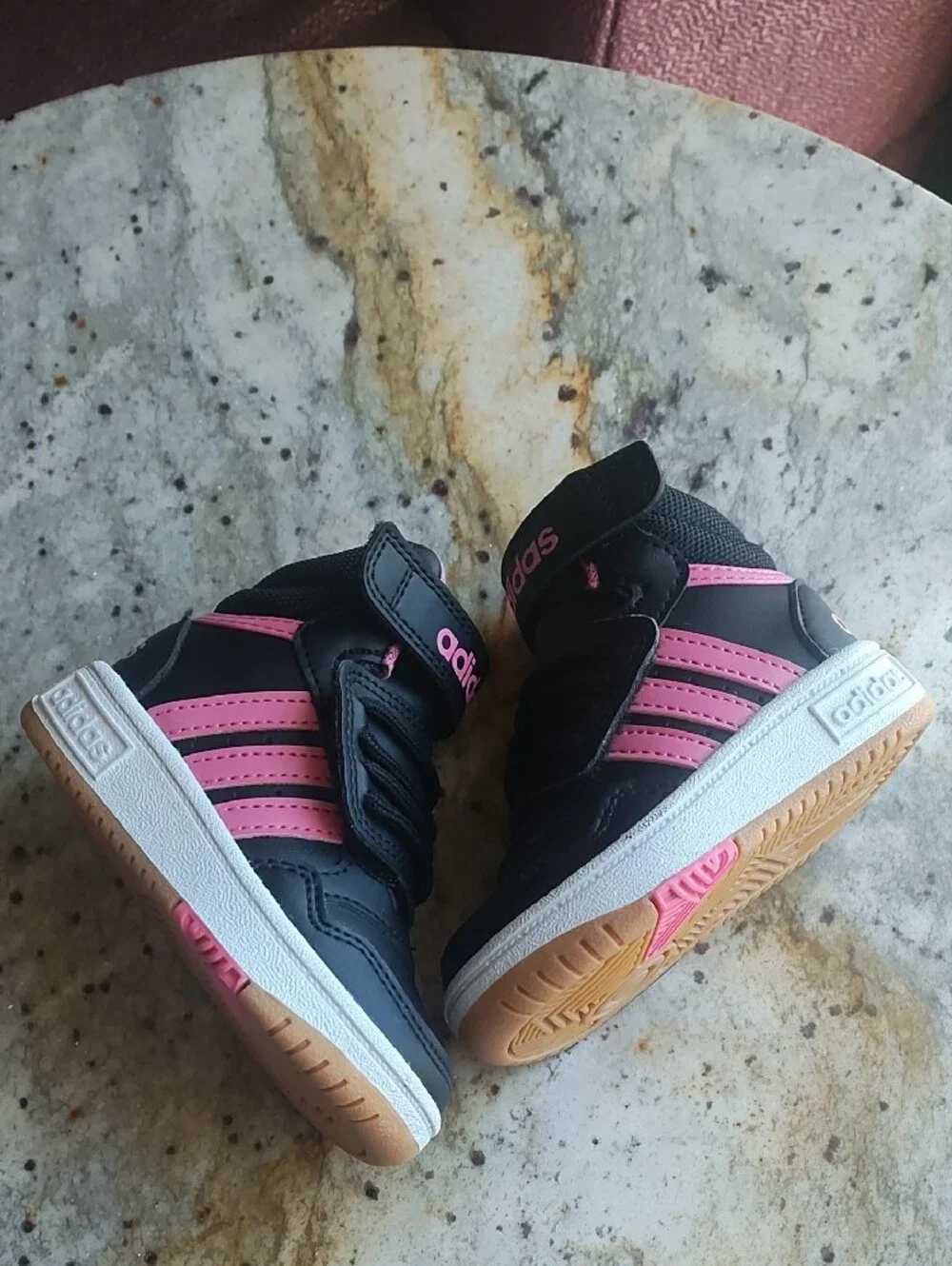 adidas Kids Black and Pink High-Top Sneakers